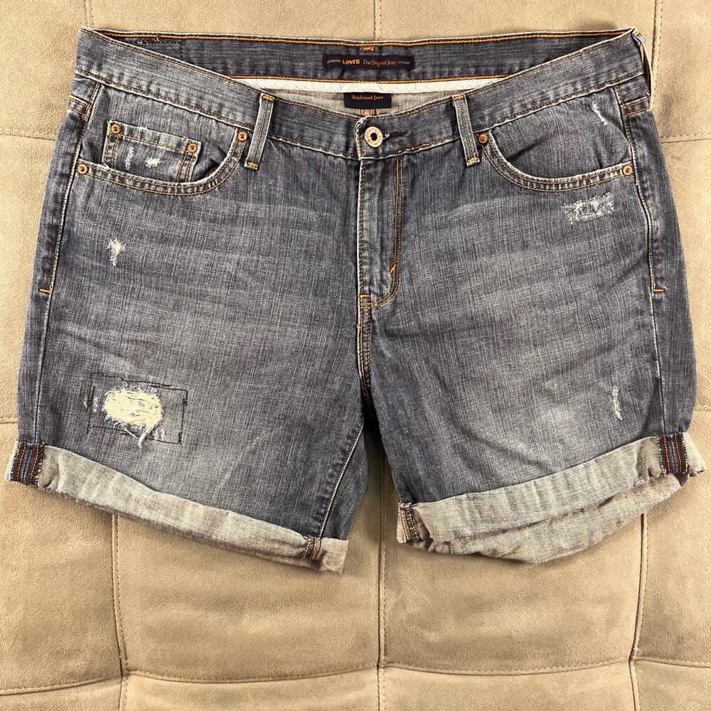 Levis Womens Jean Shorts Boyfriend Rolled Hem  Denim Medium Wash Blue Size 12
